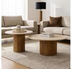 IDIMEX Couchtisch NARMANDA/MANDI, Runder Couchtisch 80 cm mit Travertinplatte...