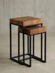 KADIMA DESIGN Satztisch Design Satztisch Massivholz Metall Beistelltisch 2er Set