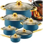 Retoo Topf-Set Kochset Edelstahl 12-teilig mit Pfanne & Glasdeckeln, Edelstahl