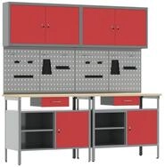 vidaXL Werkbank Werkbank-Set 8 stk. Rot und Grau Pulverbeschichteter Stahl,...