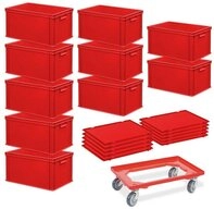 BRB-Lagertechnik Stapelbox 10 Euroboxen (600x400x320 mm) + 10 Scharnierdeckel +...