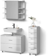 Livinity&reg; Badm&ouml;bel-Set Eisak, Wei&szlig; Hochglanz, 3-teilig, (3-St)