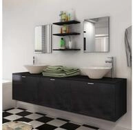 vidaXL Badm&ouml;bel-Set vidaXL 8-tlg. Badm&ouml;bel und Waschbecken Set Schwarz