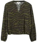 s.Oliver Langarmbluse Bluse Bluse mit Animal-Print und Raffung gr&uuml;n XXS (32)