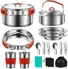 LuxusKollektion Geschirr-Set Camping Kochgeschirr Set 17-teilig Edelstahl,...