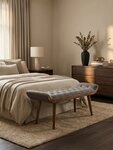 KADIMA DESIGN Sitzbank Sitzbank Stoff / Massivholz Bank Grau 125x51x38 cm...