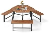 COSTWAY Bierzeltgarnitur, (4-tlg), Picknicktisch Set, Tisch mit Schirmloch & 3