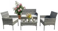 relaxdays Gartenlounge-Set 4-teiliges Gartenm&ouml;bel Set Rattan, (4-tlg), grau
