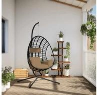 vidaXL H&auml;ngesessel vidaXL H&auml;ngesessel Ei-Design mit St&auml;nder Taupe Rattan und...