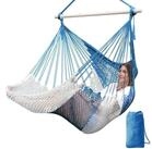 LuxusKollektion H&auml;ngesessel H&auml;ngesessel Baumwollseil Stricknetz 240x80cm Blau Wei&szlig;
