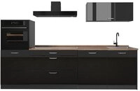 Vicco K&uuml;chenzeile R-Line, Schwarz Hochglanz/Anthrazit, 280 cm Arbeitsplatte