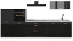 Vicco K&uuml;chenzeile R-Line, Schwarz Hochglanz/Wei&szlig;, 340 cm Arbeitsplatte Marmor
