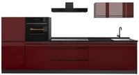 Vicco K&uuml;chenzeile R-Line, Rot Hochglanz/Anthrazit, 340 cm ohne Arbeitsplatte