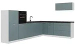 Vicco Winkelk&uuml;che R-Line, Blau-Grau/Wei&szlig;, 327 x cm Arbeitsplatte Anthrazit
