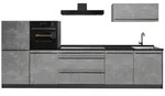 Vicco K&uuml;chenzeile R-Line, Beton/Anthrazit, 340 cm Arbeitsplatte Anthrazit grau