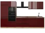 Vicco K&uuml;chenzeile R-Line, Rot Hochglanz/Goldkraft Eiche, 340 cm Arbeitsplatte