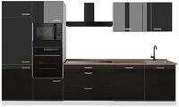 Vicco K&uuml;chenzeile R-Line, Schwarz Hochglanz/Wei&szlig;, 340 cm Arbeitsplatte...
