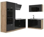 Vicco Winkelk&uuml;che R-Line, Schwarz Hochglanz/Goldkraft Eiche, 230 x 120 cm