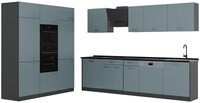 Vicco K&uuml;chenzeile R-Line, Blau-Grau/Anthrazit, 180 cm ohne Arbeitsplatte