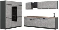 Vicco K&uuml;chenzeile R-Line, Beton/Anthrazit, 180 cm Arbeitsplatte Goldkraft Eiche
