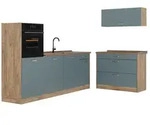 Vicco K&uuml;chenzeile R-Line, Blau-Grau/Goldkraft Eiche, 220 cm Arbeitsplatte...
