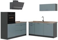 Vicco K&uuml;chenzeile R-Line, Blau-Grau/Anthrazit, 160 cm Arbeitsplatte Goldkraft...
