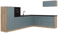 Vicco Winkelk&uuml;che R-Line, Blau-Grau/Goldkraft Eiche, 327 x cm ohne...