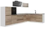Vicco Winkelk&uuml;che R-Line, Sonoma/Wei&szlig;, 347 x cm Arbeitsplatte Marmor braun