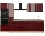 Vicco K&uuml;chenzeile R-Line, Rot Hochglanz/Goldkraft Eiche, 310 cm ohne Arbeitsplatte