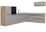 Vicco Winkelk&uuml;che R-Line, Beton/Goldkraft Eiche, 327 x cm Arbeitsplatte Marmor grau