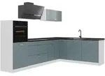 Vicco Winkelk&uuml;che R-Line, Blau-Grau/Wei&szlig;, 287 x cm Arbeitsplatte Anthrazit