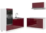 Vicco K&uuml;chenzeile Fame-Line, Bordeaux Hochglanz/Wei&szlig;, 340 cm, AP Marmor rot