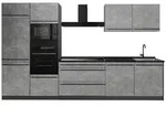 Vicco K&uuml;chenzeile R-Line, Beton/Anthrazit, 340 cm Arbeitsplatte Anthrazit grau