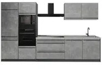 Vicco K&uuml;chenzeile R-Line, Beton/Anthrazit, 340 cm ohne Arbeitsplatte grau