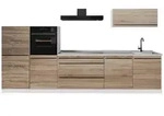 Vicco K&uuml;chenzeile R-Line, Sonoma/Wei&szlig;, 340 cm Arbeitsplatte Marmor braun