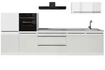 Vicco K&uuml;chenzeile R-Line, Wei&szlig; Hochglanz/Wei&szlig;, 340 cm Arbeitsplatte Marmor...