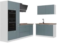 Vicco Winkelk&uuml;che R-Line, Blau-Grau/Wei&szlig;, 230 x 120 cm Arbeitsplatte Goldkraft