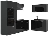Vicco Winkelk&uuml;che R-Line, Schwarz Hochglanz/Anthrazit, 230 x 120 cm ohne