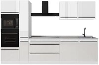 Vicco K&uuml;chenzeile R-Line, Wei&szlig; Hochglanz/Wei&szlig;, 310 cm Arbeitsplatte Marmor