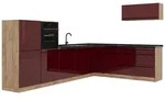 Vicco Winkelk&uuml;che R-Line, Rot Hochglanz/Goldkraft Eiche, 327 x cm Arbeitsplatte