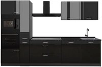 Vicco K&uuml;chenzeile R-Line, Schwarz Hochglanz/Anthrazit, 310 cm ohne...