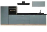Vicco K&uuml;chenzeile R-Line, Blau-Grau/Goldkraft Eiche, 340 cm Arbeitsplatte...