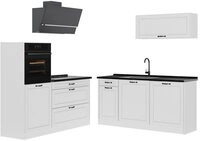 Vicco K&uuml;chenzeile R-Line, Wei&szlig; Landhaus/Wei&szlig;, 160 cm Arbeitsplatte Anthrazit