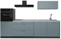 Vicco K&uuml;chenzeile R-Line, Blau-Grau/Anthrazit, 280 cm Arbeitsplatte Marmor