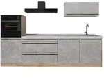 Vicco K&uuml;chenzeile R-Line, Beton/Goldkraft Eiche, 280 cm Arbeitsplatte Marmor...