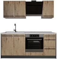 Vicco K&uuml;chenzeile R-Line, Artisan-Eiche/Anthrazit, 180 cm Arbeitsplatte Marmor