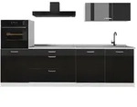 Vicco K&uuml;chenzeile R-Line, Schwarz Hochglanz/Wei&szlig;, 280 cm Arbeitsplatte Marmor