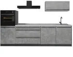 Vicco K&uuml;chenzeile R-Line, Beton/Anthrazit, 280 cm Arbeitsplatte Marmor grau