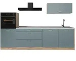 Vicco K&uuml;chenzeile R-Line, Blau-Grau/Goldkraft Eiche, 280 cm Arbeitsplatte...