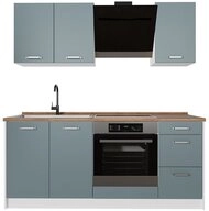 Vicco K&uuml;chenzeile R-Line, Blau-Grau/Wei&szlig;, 180 cm, AP Eiche blau|grau